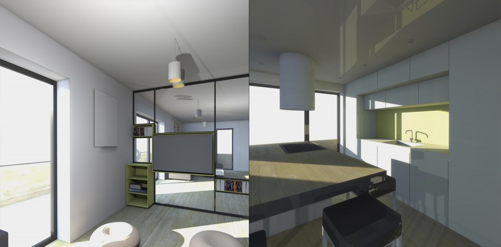 petit salon coin télé et cuisine américaine appartement à Boulogne Billancourt