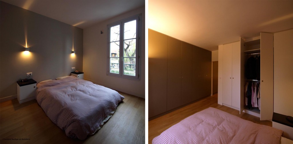 réaménagement des espaces nuit d'un loft au pré saint gervais : la chambre des parents