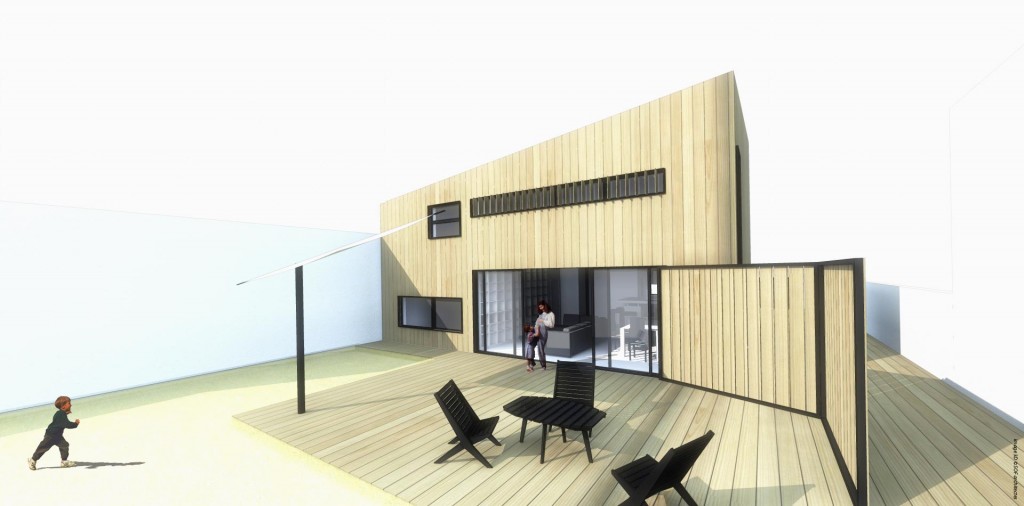 maison en bois, structure et bardage bois pin douglas : terrasse