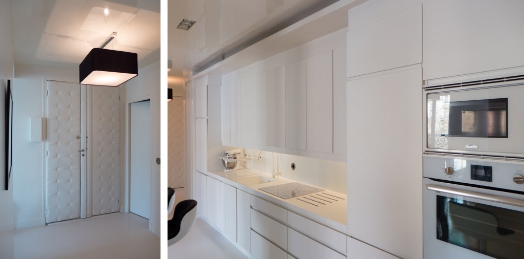 appartement White séjour : cuisine ouverte en corian blanc