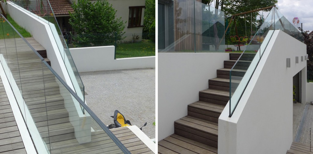 SOF Architectes Maison contemporaine à Montlignon (95) escalier en bois garde-corps en verre